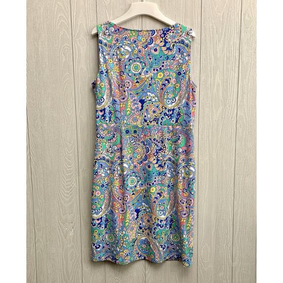 Talbots Paisley Side Gathered Sheath Multicolor Sleeveless Dress Size Large NWT - Picture 6 of 7